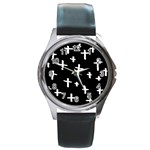 White Cross Round Metal Watch Front