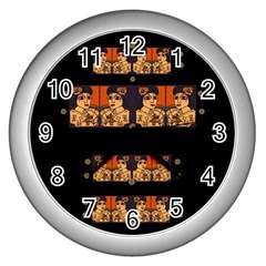 Geisha With Friends In Lotus Garden Having A Calm Evening Wall Clocks (silver)  by pepitasart