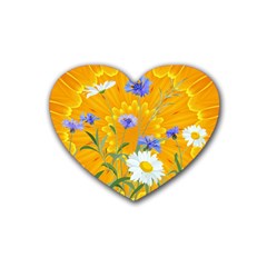 Flowers Daisy Floral Yellow Blue Rubber Coaster (heart) 