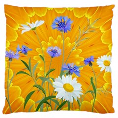 Flowers Daisy Floral Yellow Blue Large Flano Cushion Case (one Side)