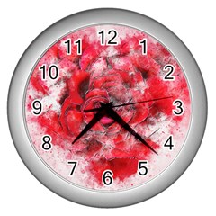 Flower Roses Heart Art Abstract Wall Clocks (silver) 