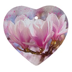 Flowers Magnolia Art Abstract Heart Ornament (two Sides)