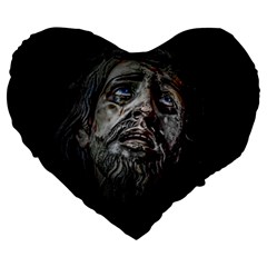 Jesuschrist Face Dark Poster Large 19  Premium Flano Heart Shape Cushions by dflcprints