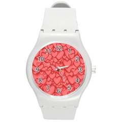 Background Hearts Love Round Plastic Sport Watch (m)