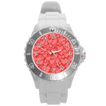 Background Hearts Love Round Plastic Sport Watch (L)