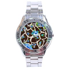 Floral Giraffe Print Stainless Steel Analogue Watch by dawnsiegler