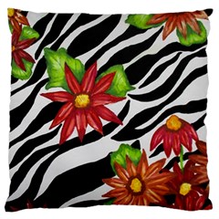 Floral Zebra Print Large Flano Cushion Case (two Sides) by dawnsiegler