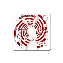 White Rabbit In Wonderland Square Magnet by Valentinaart