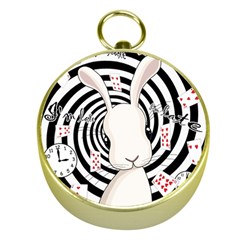 White Rabbit In Wonderland Gold Compasses by Valentinaart