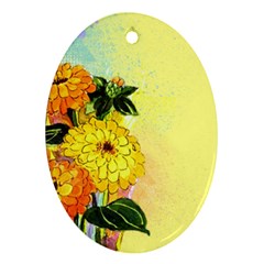 Background Flowers Yellow Bright Oval Ornament (two Sides)