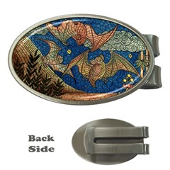 Bats Cubism Mosaic Vintage Money Clips (oval)  by Nexatart