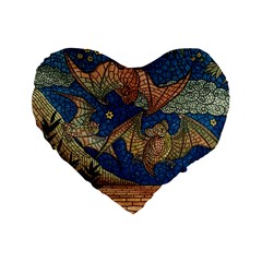 Bats Cubism Mosaic Vintage Standard 16  Premium Flano Heart Shape Cushions