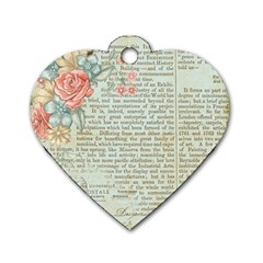 Vintage Floral Background Paper Dog Tag Heart (two Sides)