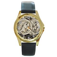 Young Old Man Weird Funny Round Gold Metal Watch by Nexatart