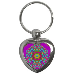 Hearts In A Mandala Scenery Of Fern Key Chains (heart)  by pepitasart