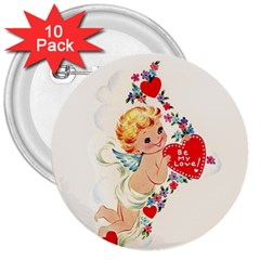 Cupid - Vintage 3  Buttons (10 Pack)  by Valentinaart