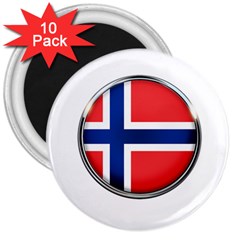 Norway Country Nation Blue Symbol 3  Magnets (10 Pack)  by Nexatart