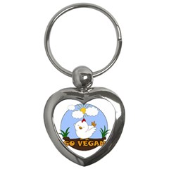 Go Vegan - Cute Chick  Key Chains (heart)  by Valentinaart