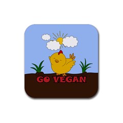 Go Vegan - Cute Chick  Rubber Coaster (square)  by Valentinaart
