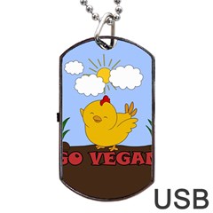 Go Vegan - Cute Chick  Dog Tag Usb Flash (two Sides) by Valentinaart