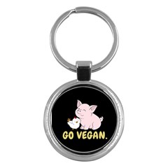 Go Vegan - Cute Pig And Chicken Key Chains (round)  by Valentinaart