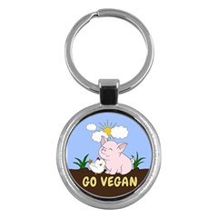 Go Vegan - Cute Pig And Chicken Key Chains (round)  by Valentinaart