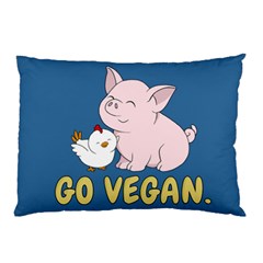 Go Vegan - Cute Pig And Chicken Pillow Case by Valentinaart