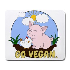 Go Vegan - Cute Pig And Chicken Large Mousepads by Valentinaart