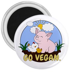 Go Vegan - Cute Pig And Chicken 3  Magnets by Valentinaart