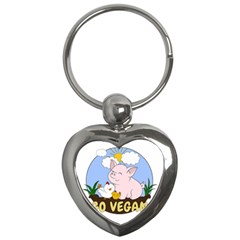 Go Vegan - Cute Pig And Chicken Key Chains (heart)  by Valentinaart