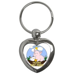 Friends Not Food - Cute Pig And Chicken Key Chains (heart)  by Valentinaart