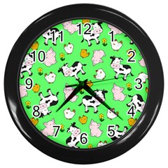 The Farm Pattern Wall Clocks (black) by Valentinaart