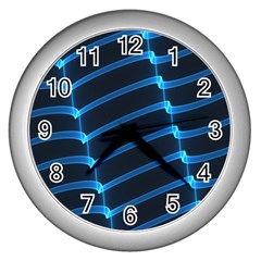 Background Neon Light Glow Blue Wall Clocks (silver) 