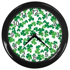 St  Patricks Day Clover Pattern Wall Clocks (black) by Valentinaart