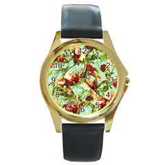 Fruit Blossom Round Gold Metal Watch
