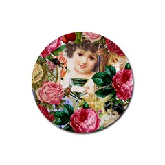 Little Girl Victorian Collage Rubber Coaster (round)  by snowwhitegirl
