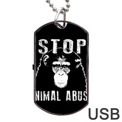 Stop Animal Abuse - Chimpanzee  Dog Tag Usb Flash (two Sides) by Valentinaart