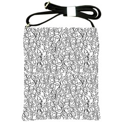 Elio s Shirt Faces In Black Outlines On White Shoulder Sling Bags by PodArtist