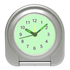    Classic Mint Green & White Herringbone Pattern Travel Alarm Clocks by PodArtist