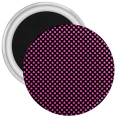 Small Hot Pink Irish Shamrock Clover On Black 3  Magnets by PodArtist