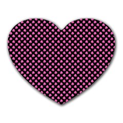 Small Hot Pink Irish Shamrock Clover On Black Heart Mousepads by PodArtist