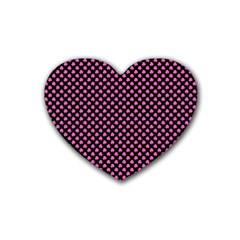 Small Hot Pink Irish Shamrock Clover On Black Heart Coaster (4 Pack)  by PodArtist