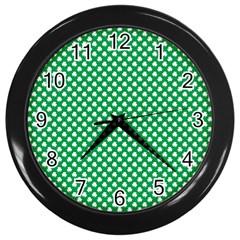  White Shamrocks On Green St  Patrick s Day Ireland Wall Clocks (black) by PodArtist