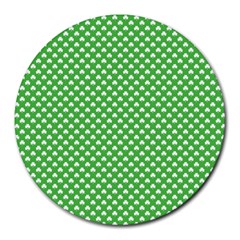 White Heart-shaped Clover On Green St  Patrick s Day Round Mousepads by PodArtist