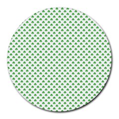 Green Heart-shaped Clover On White St  Patrick s Day Round Mousepads by PodArtist