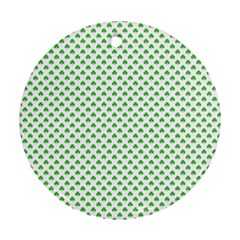 Green Heart-shaped Clover On White St  Patrick s Day Ornament (round) by PodArtist
