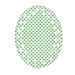 Green Heart-shaped Clover On White St  Patrick s Day Ornament (oval Filigree) by PodArtist