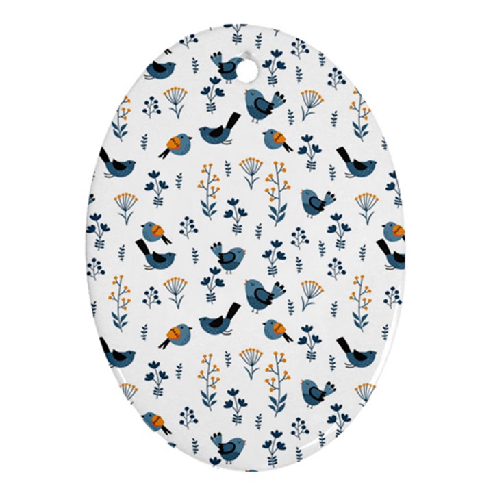 Spring flowers and birds pattern Ornament (Oval)