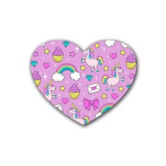 Cute Unicorn Pattern Heart Coaster (4 Pack)  by Valentinaart