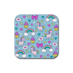 Cute Unicorn Pattern Rubber Coaster (square)  by Valentinaart